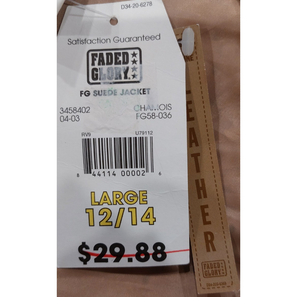 Faded Glory Vtg Large (12-14) Genuine Suede Leather Tie Front Jacket Tan‎ NWT - Picture 9 of 13